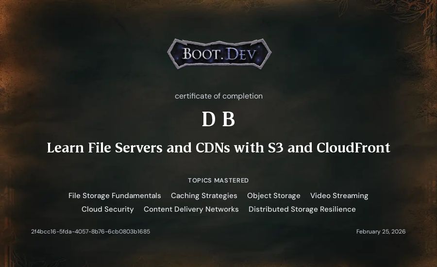 D B's Boot.dev Learn File Servers and CDNs with S3 and CloudFront certificate