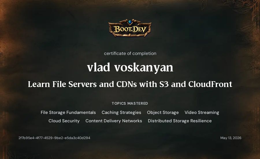 vlad voskanyan's Boot.dev Learn File Servers and CDNs with S3 and CloudFront certificate