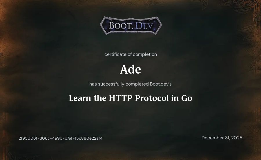 Ade's Boot.dev Learn the HTTP Protocol in Go certificate