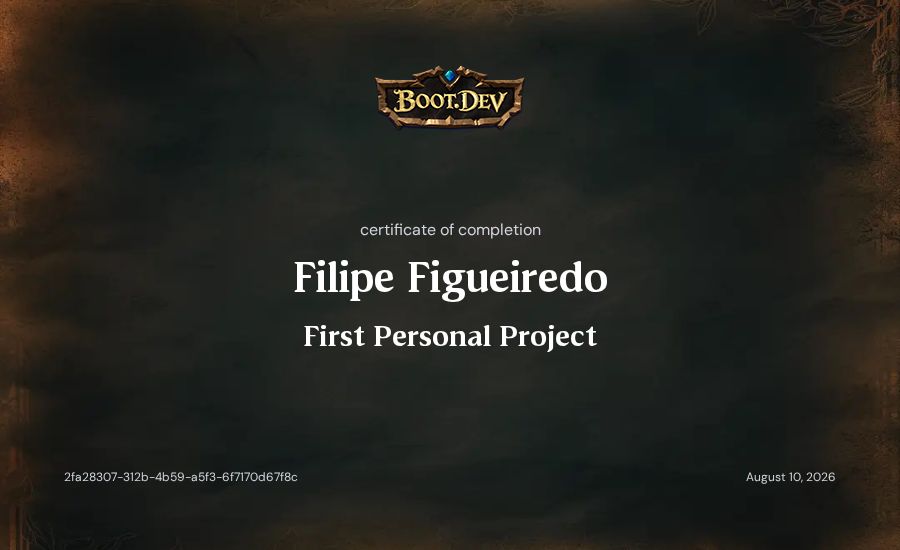 Filipe Figueiredo's Boot.dev First Personal Project certificate