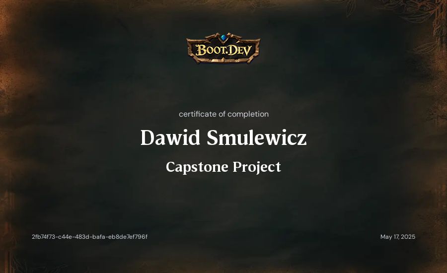 Dawid Smulewicz's Boot.dev Capstone Project certificate