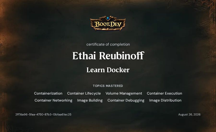 Ethai Reubinoff's Boot.dev Learn Docker certificate