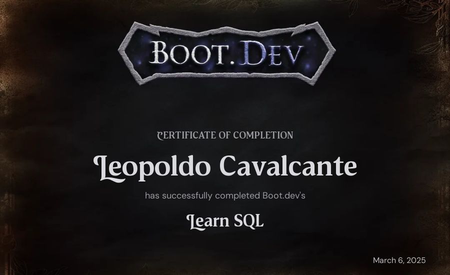 Leopoldo Cavalcante's Boot.dev Learn SQL certificate