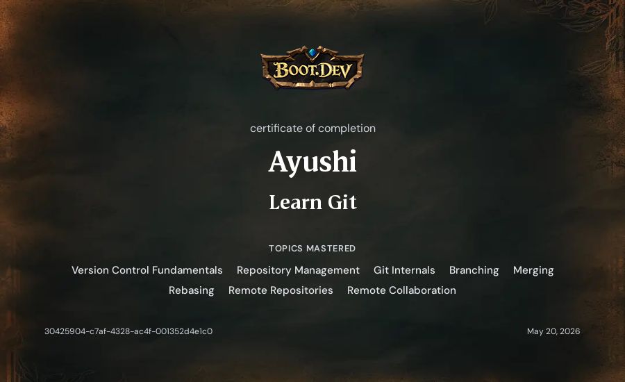 Ayushi's Boot.dev Learn Git certificate
