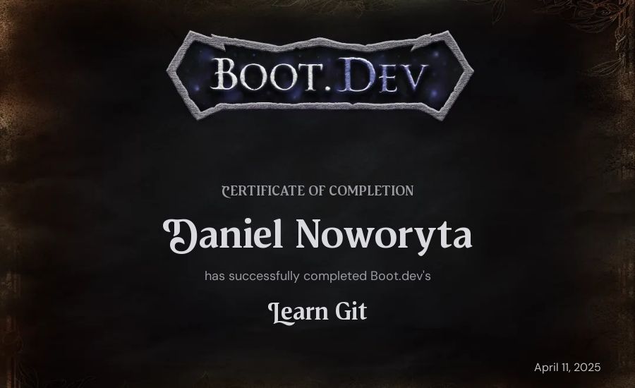 Daniel Noworyta's Boot.dev Learn Git certificate