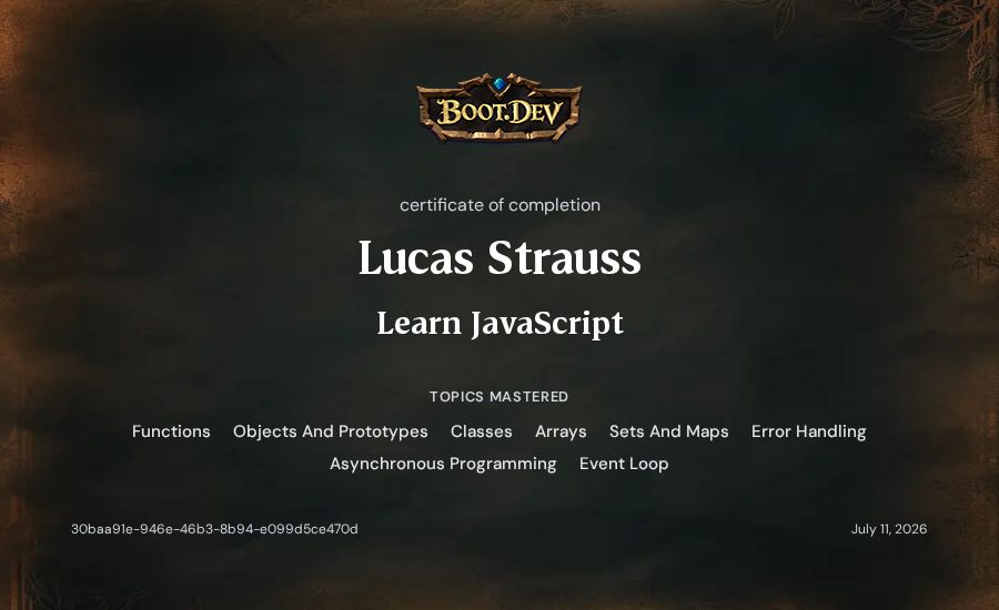 Lucas Strauss's Boot.dev Learn JavaScript certificate