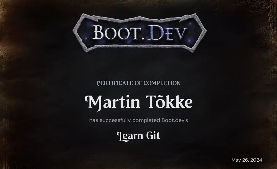 Martin Tõkke's Boot.dev Learn Git certificate