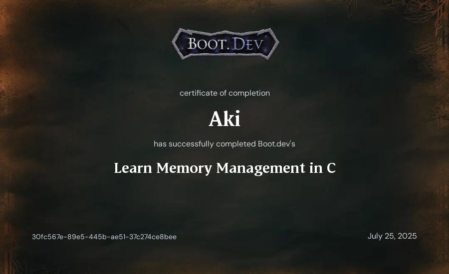 vgll's Boot.dev Learn Memory Management in C certificate