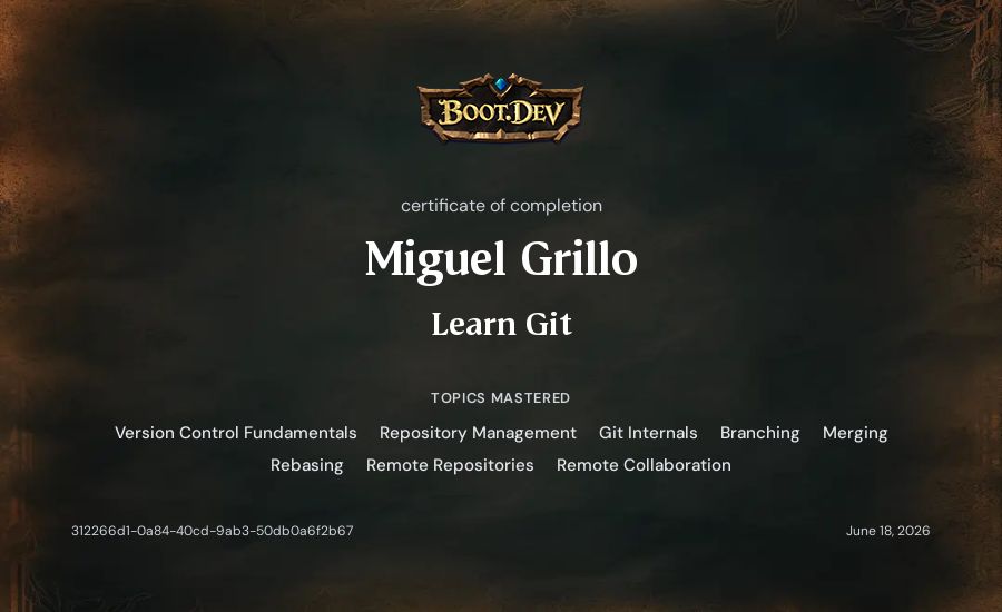 Miguel Grillo's Boot.dev Learn Git certificate