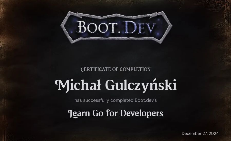 Michał Gulczyński's Boot.dev Learn Go certificate
