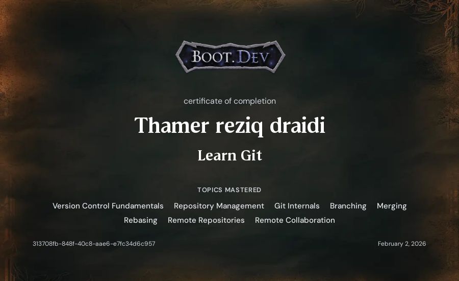 Thamer reziq draidi's Boot.dev Learn Git certificate