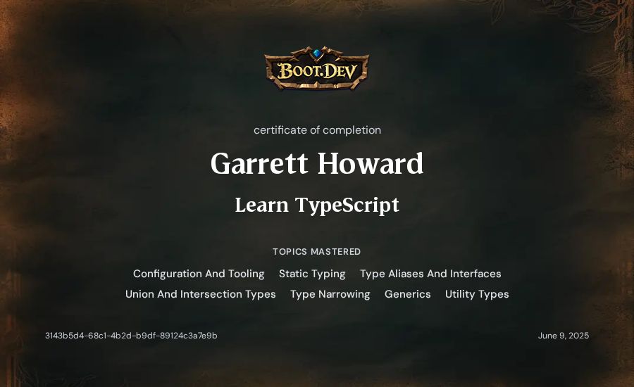 meta-byte's Boot.dev Learn TypeScript certificate