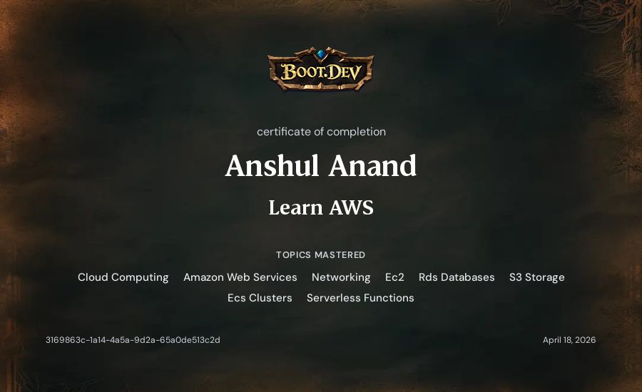 Anshul Anand's Boot.dev Learn AWS certificate