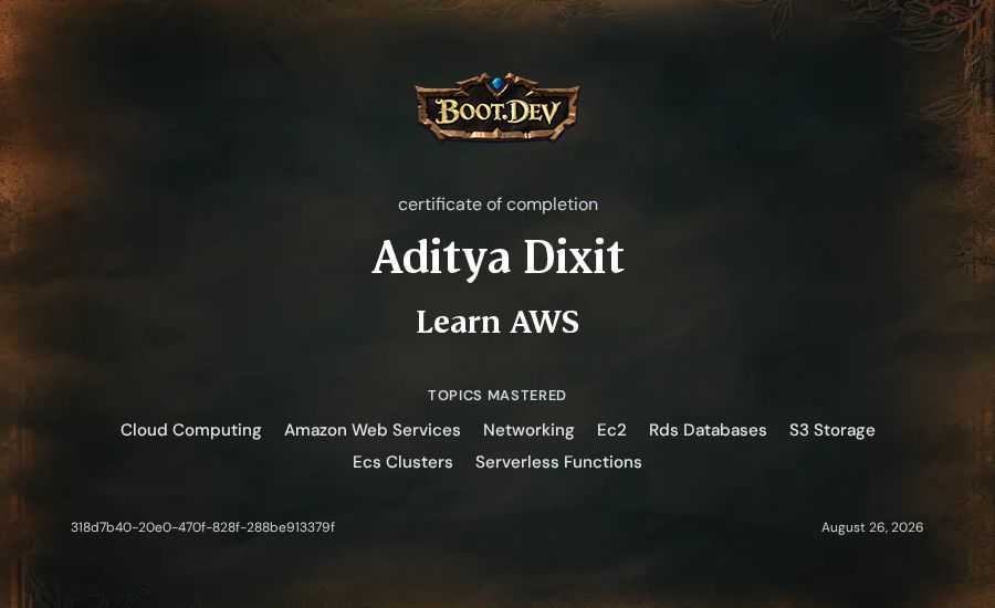 Aditya Dixit's Boot.dev Learn AWS certificate