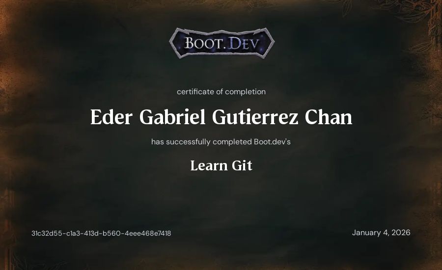 Eder Gabriel Gutierrez Chan's Boot.dev Learn Git certificate