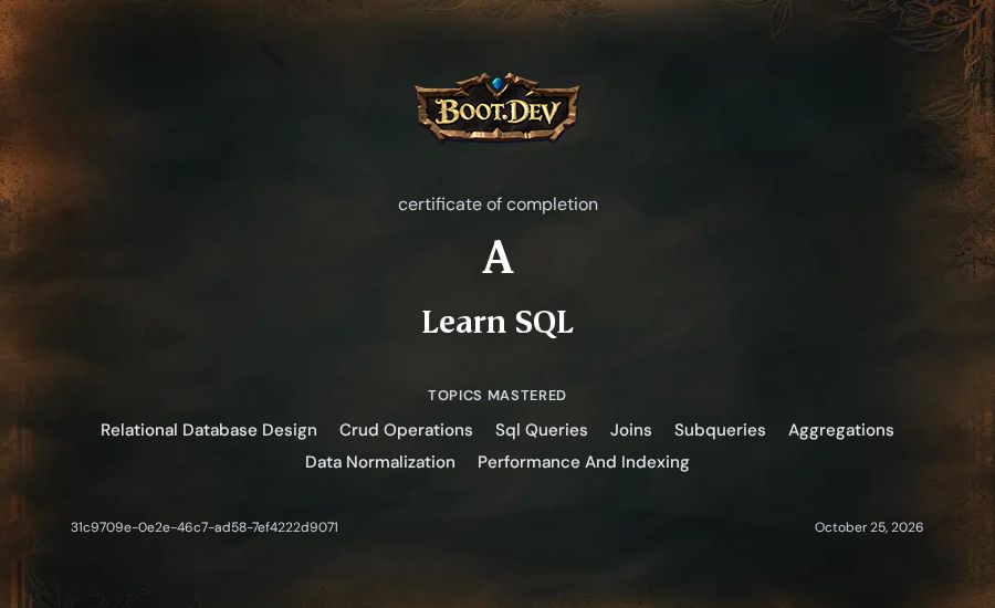 A's Boot.dev Learn SQL certificate