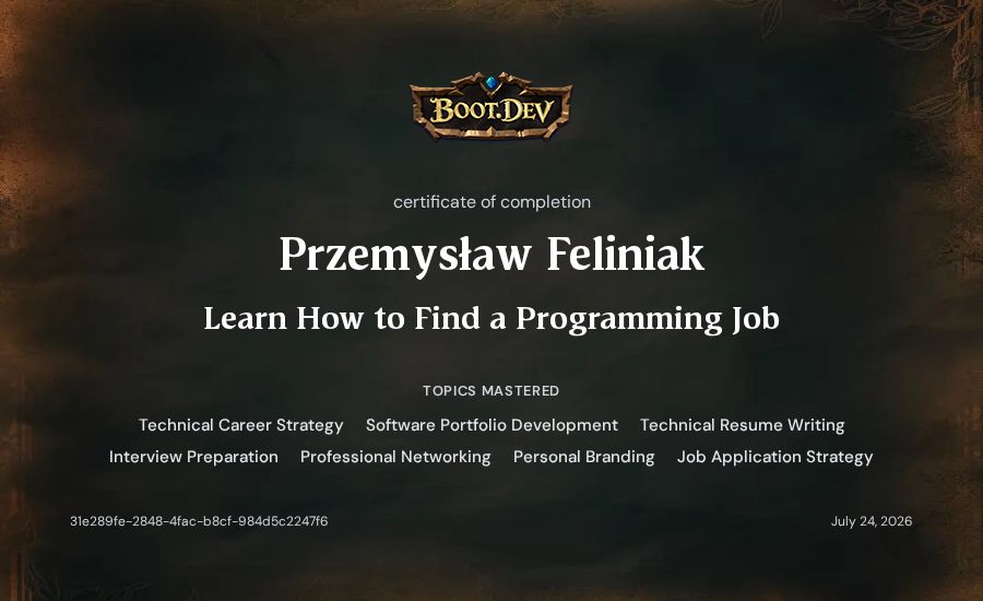 Przemysław Feliniak's Boot.dev Learn How to Find a Programming Job certificate