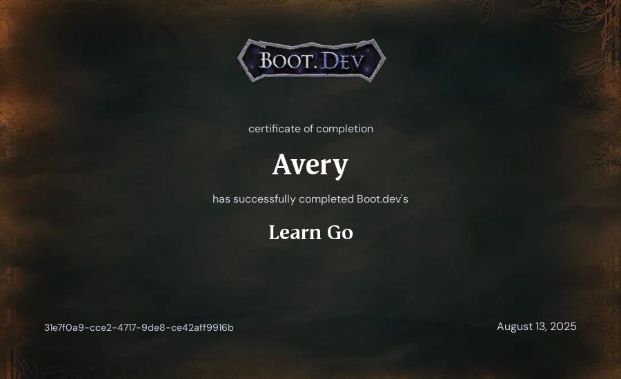 Avery's Boot.dev Learn Go certificate