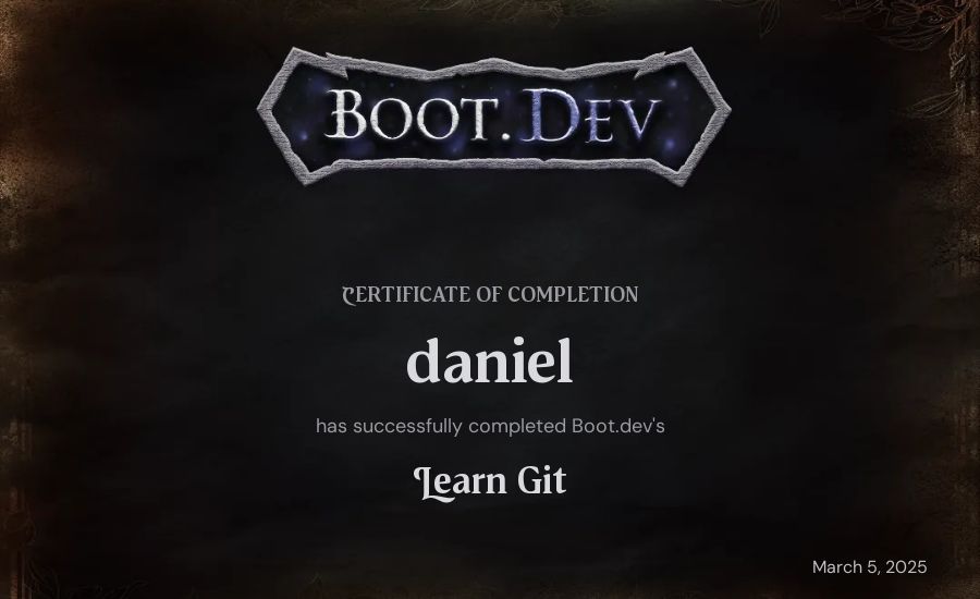 daniel's Boot.dev Learn Git certificate