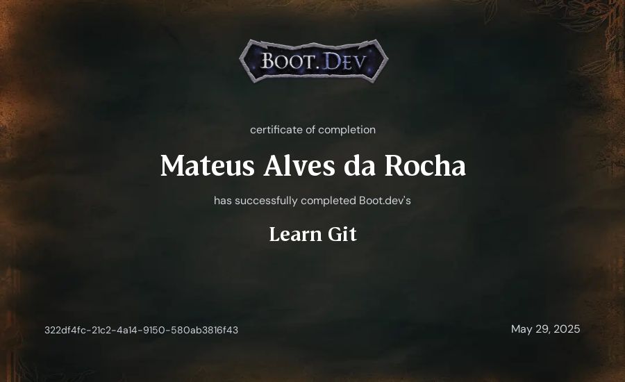 Mateus Alves da Rocha's Boot.dev Learn Git certificate