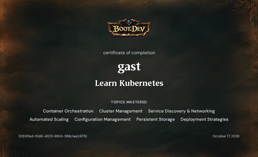 gast's Boot.dev Learn Kubernetes certificate
