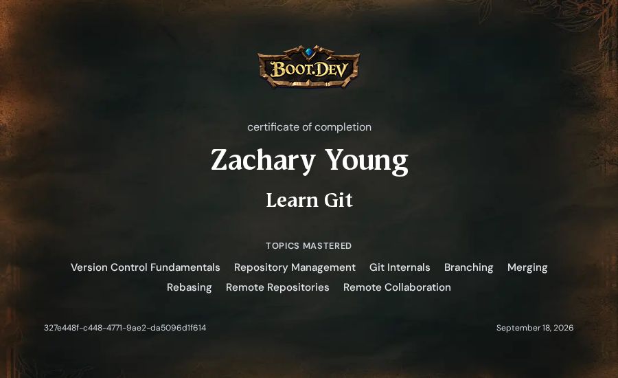 Zachary Young's Boot.dev Learn Git certificate