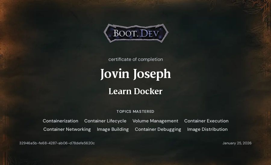 Jovin Joseph's Boot.dev Learn Docker certificate