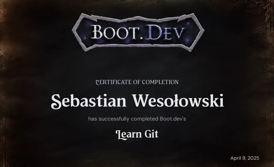 Sebastian Wesołowski's Boot.dev Learn Git certificate