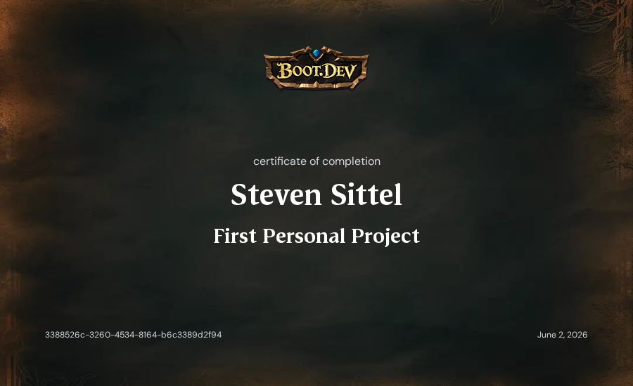 Steven Sittel's Boot.dev First Personal Project certificate
