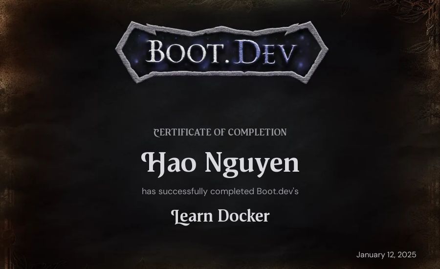 Hao Nguyen's Boot.dev Learn Docker certificate