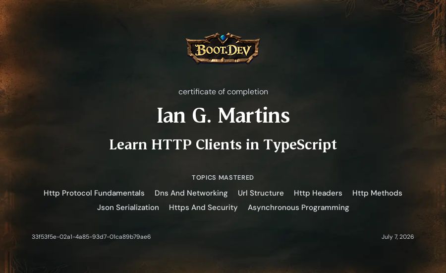Ian G. Martins's Boot.dev Learn HTTP Clients in TypeScript certificate