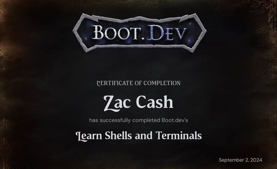 Zac Cash's Boot.dev Learn Linux certificate