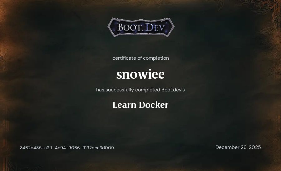 snowiee's Boot.dev Learn Docker certificate