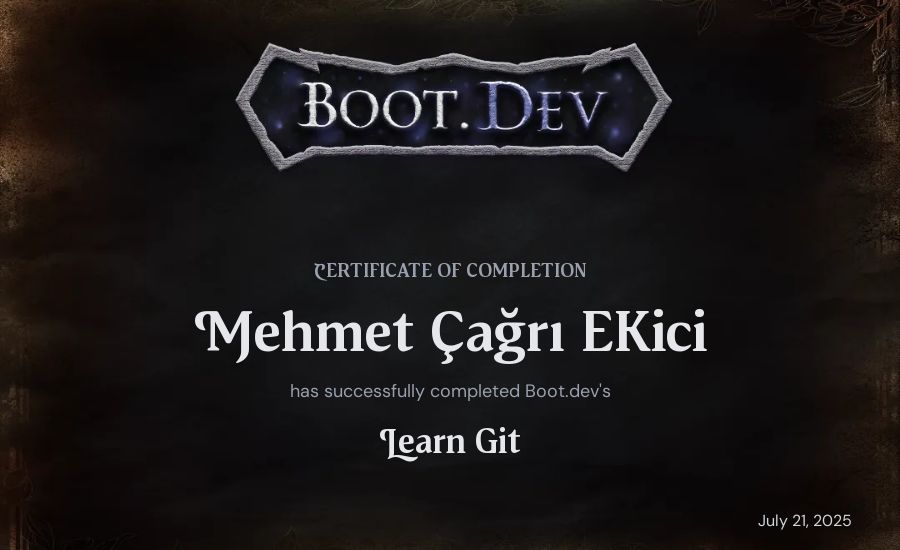 Mehmet Çağrı Ekici's Boot.dev Learn Git certificate