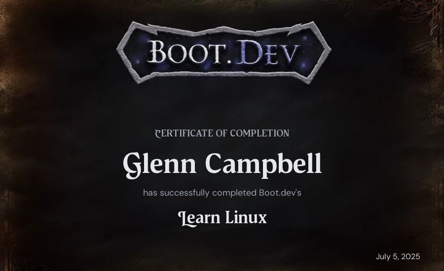 CromartyForth's Boot.dev Learn Linux certificate