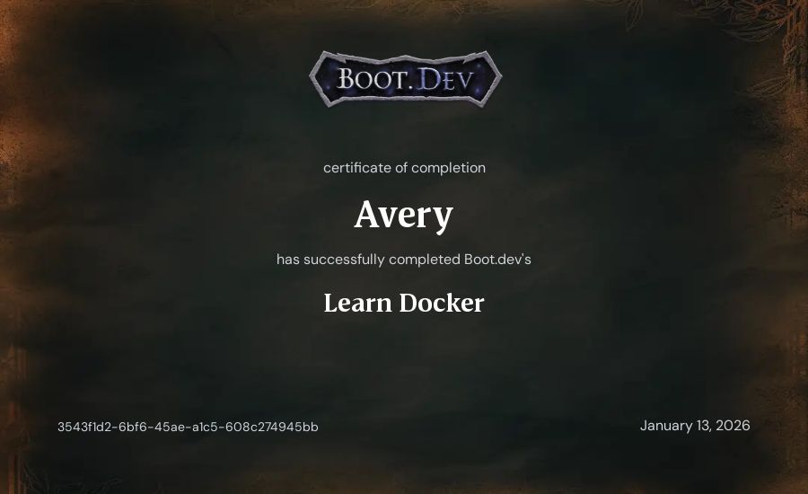 Avery's Boot.dev Learn Docker certificate