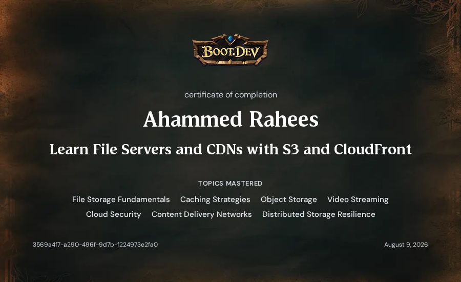 Ahammed Rahees's Boot.dev Learn File Servers and CDNs with S3 and CloudFront certificate