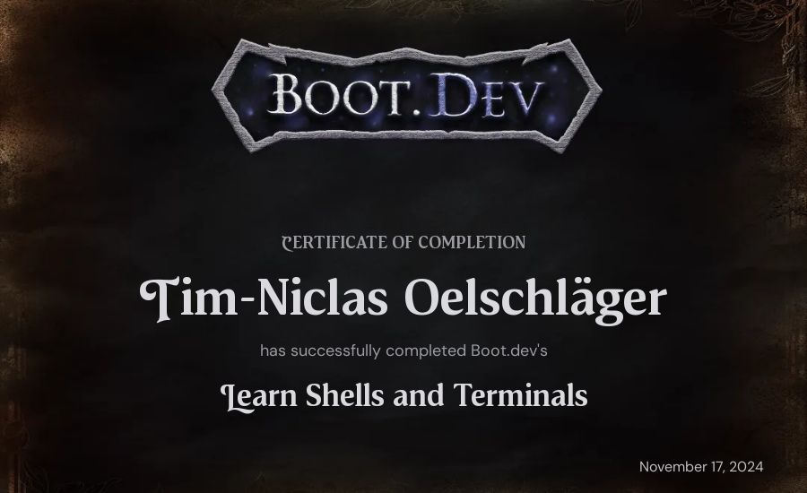 Tim-Niclas Oelschläger's Boot.dev Learn Linux certificate