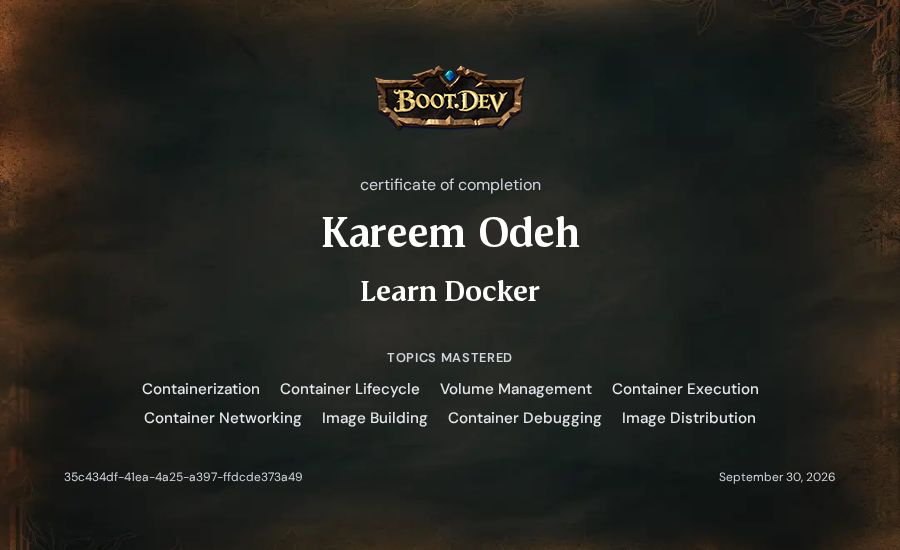 Kareem Odeh's Boot.dev Learn Docker certificate