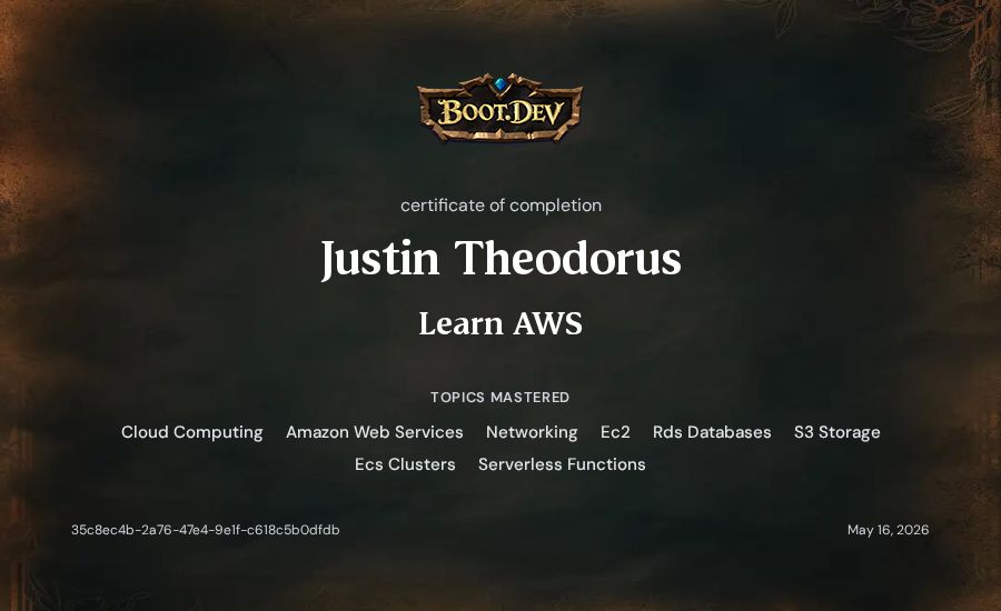 Justin Theodorus's Boot.dev Learn AWS certificate