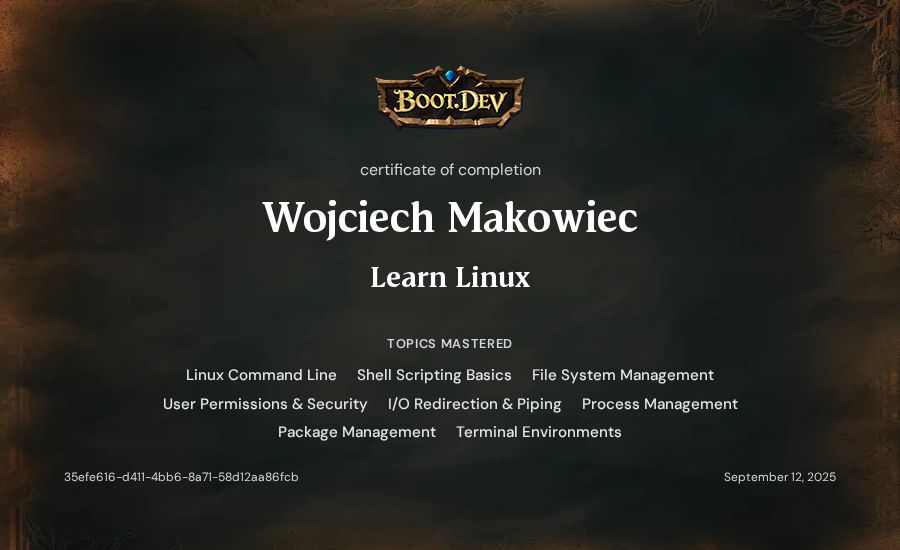 Wojciech Makowiec's Boot.dev Learn Linux certificate