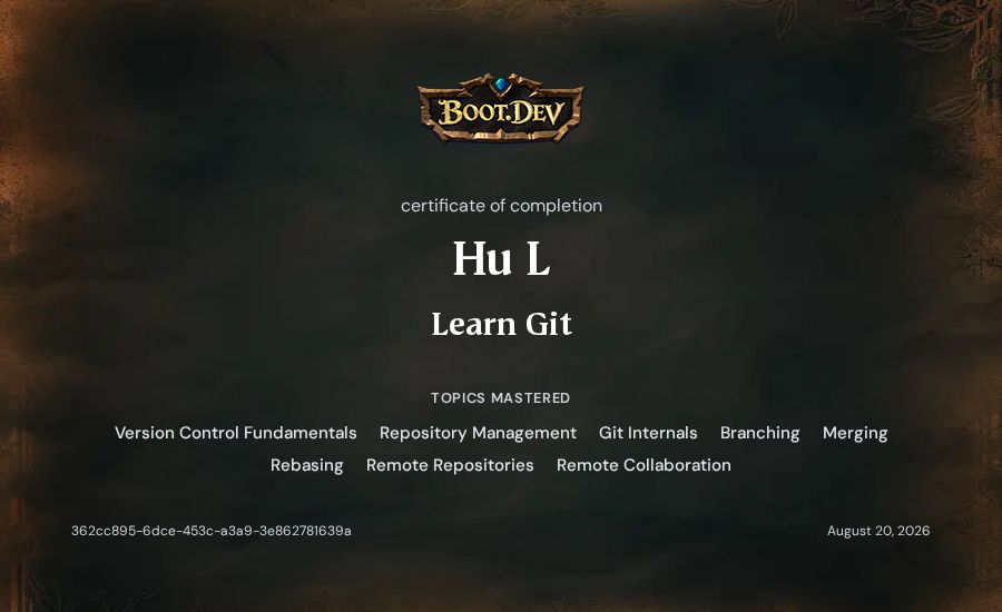 Hu L's Boot.dev Learn Git certificate