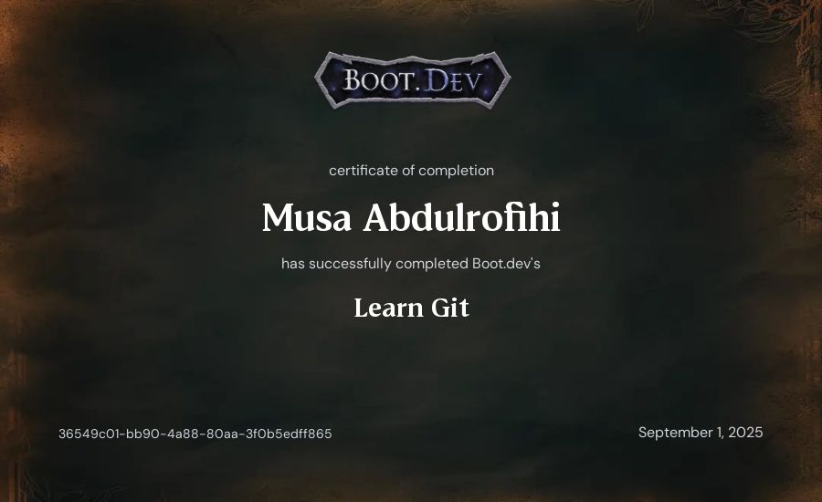 Musa Abdulrofihi's Boot.dev Learn Git certificate