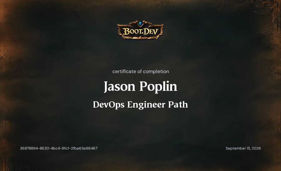 Jason Poplin's Boot.dev DevOps Engineer Path certificate