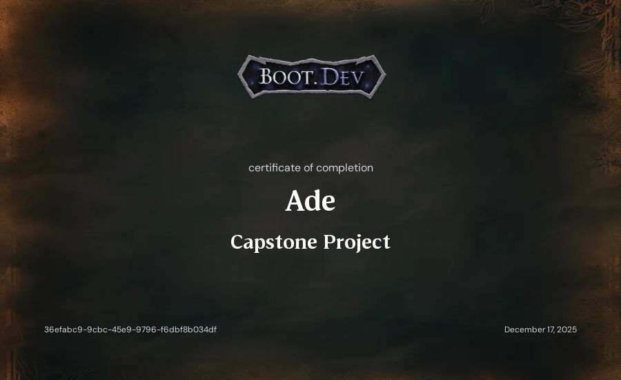 Ade's Boot.dev Capstone Project certificate