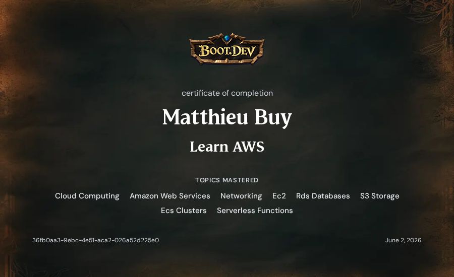 Matthieu Buy's Boot.dev Learn AWS certificate