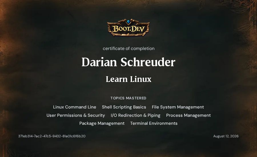 Darian Schreuder's Boot.dev Learn Linux certificate