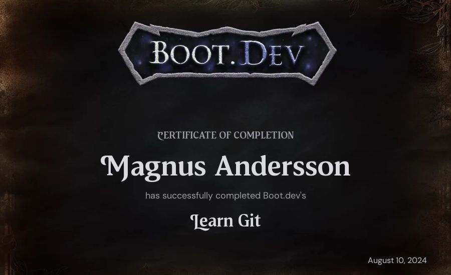 Magnus Andersson's Boot.dev Learn Git certificate