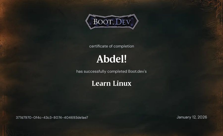 Abdel!'s Boot.dev Learn Linux certificate