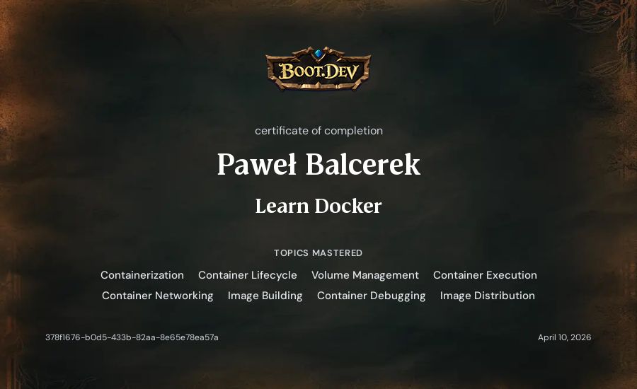 Paweł Balcerek's Boot.dev Learn Docker certificate